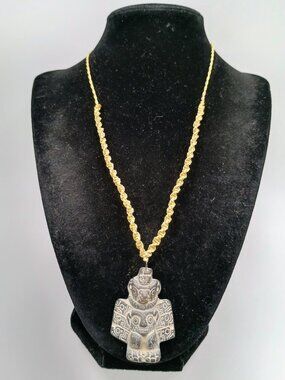 Inca Idol Necklace Macrame Processed Stone Peruvian Handicraft